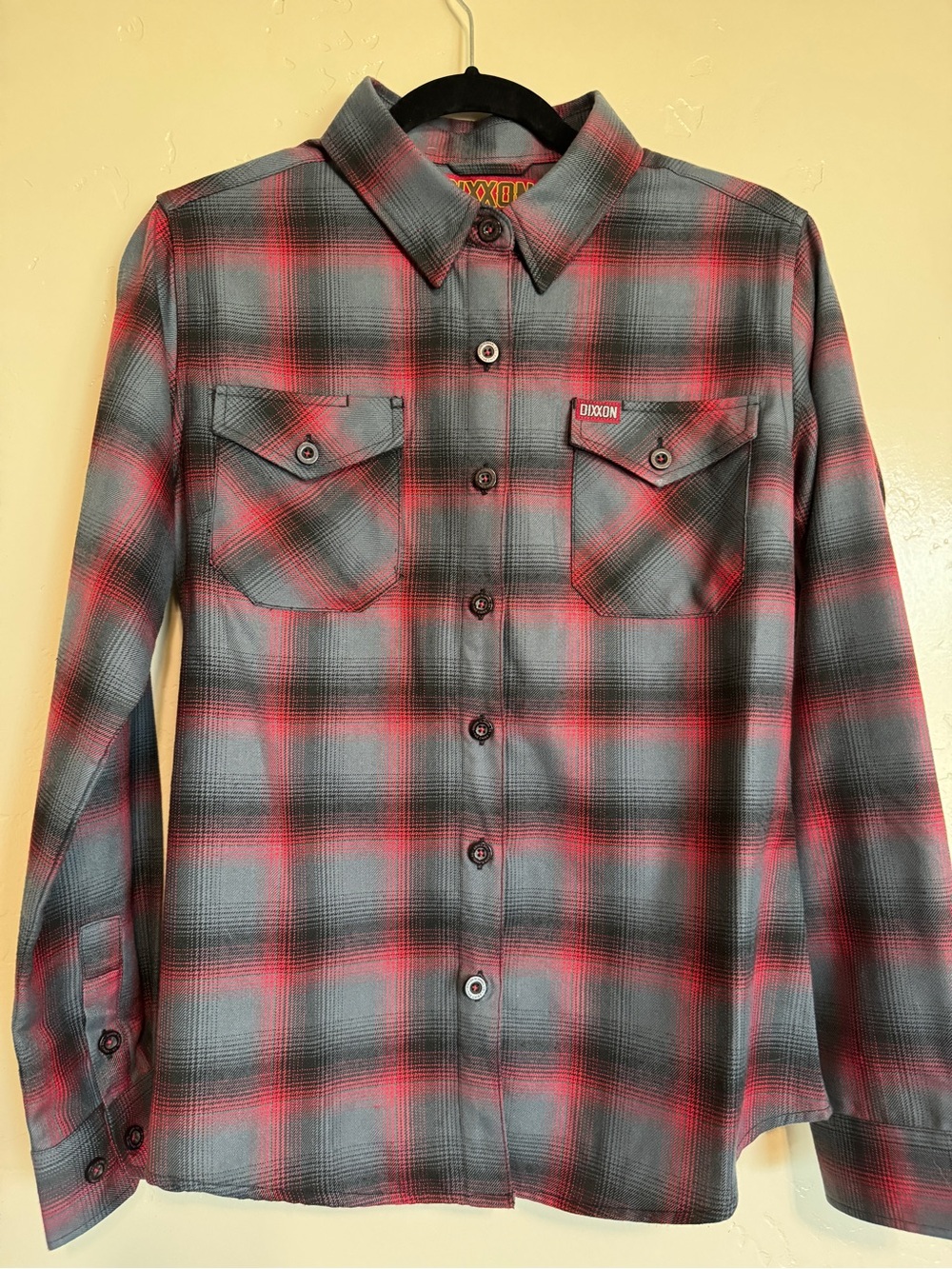 DIXXON Women’s THE CHIEF Red and Gray Plaid Button-Down Shirt